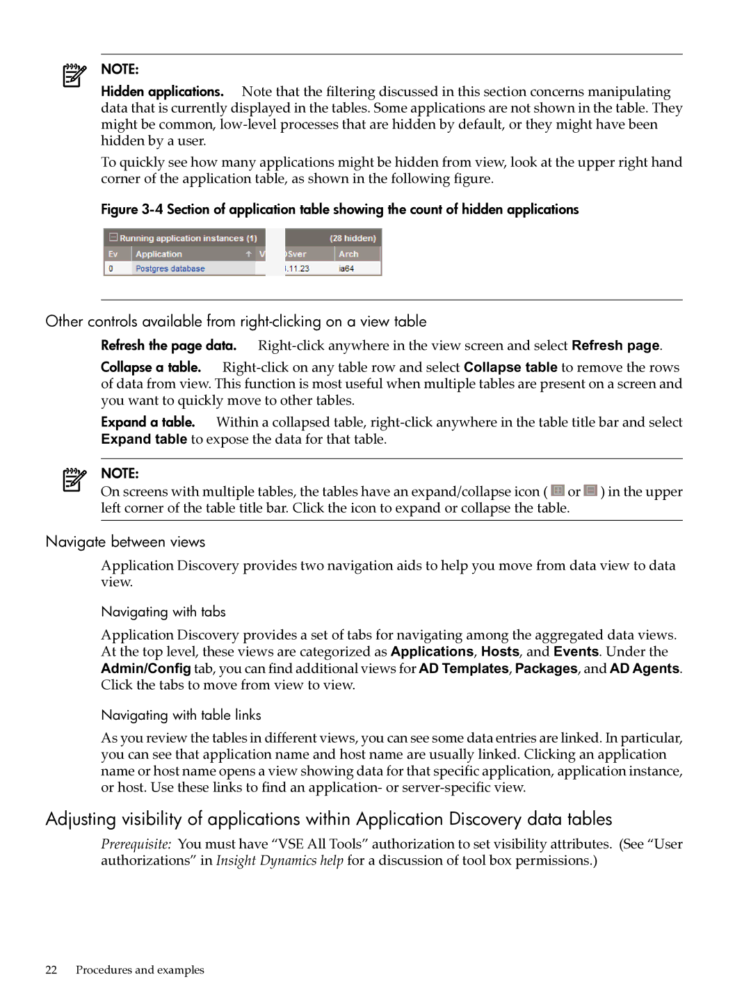 HP UX Matrix Operating EnvIronment Other controls available from right-clicking on a view table, Navigate between views 