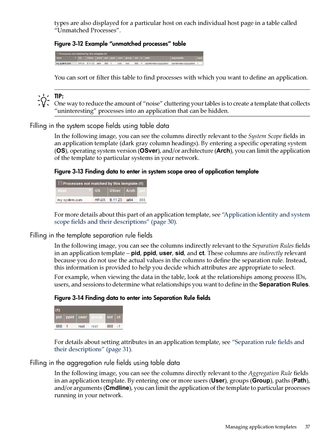 HP UX Matrix Operating EnvIronment manual Filling in the system scope fields using table data 