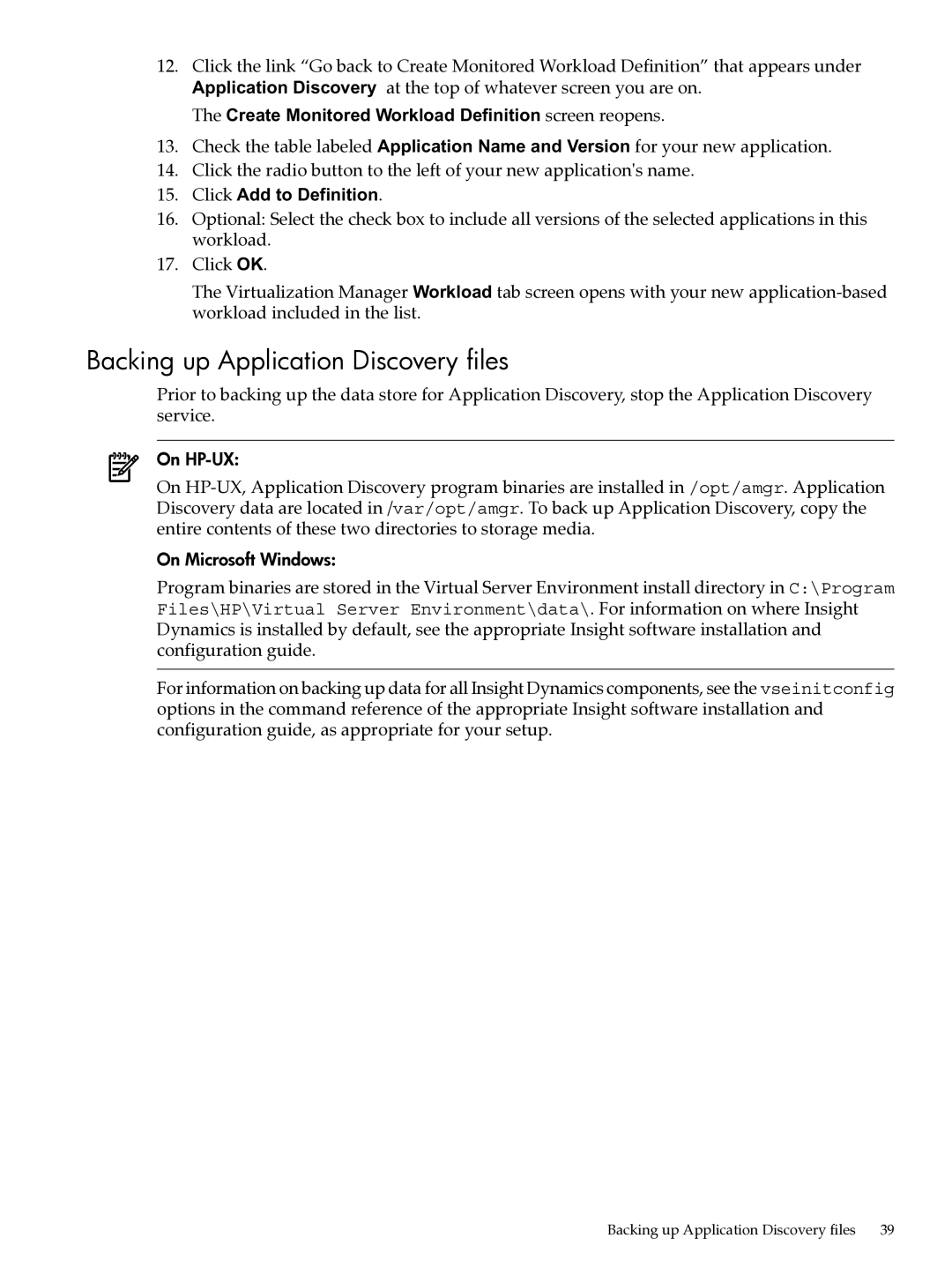 HP UX Matrix Operating EnvIronment manual Backing up Application Discovery files 