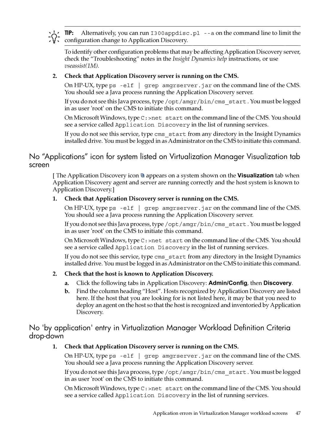 HP UX Matrix Operating EnvIronment manual Check that the host is known to Application Discovery 