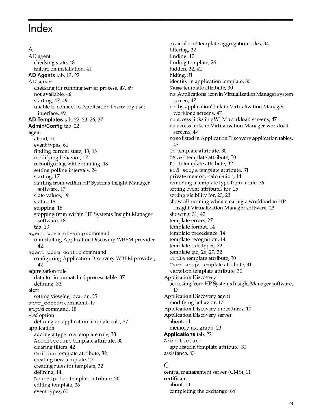 HP UX Matrix Operating EnvIronment manual Index, Admin/Config tab 