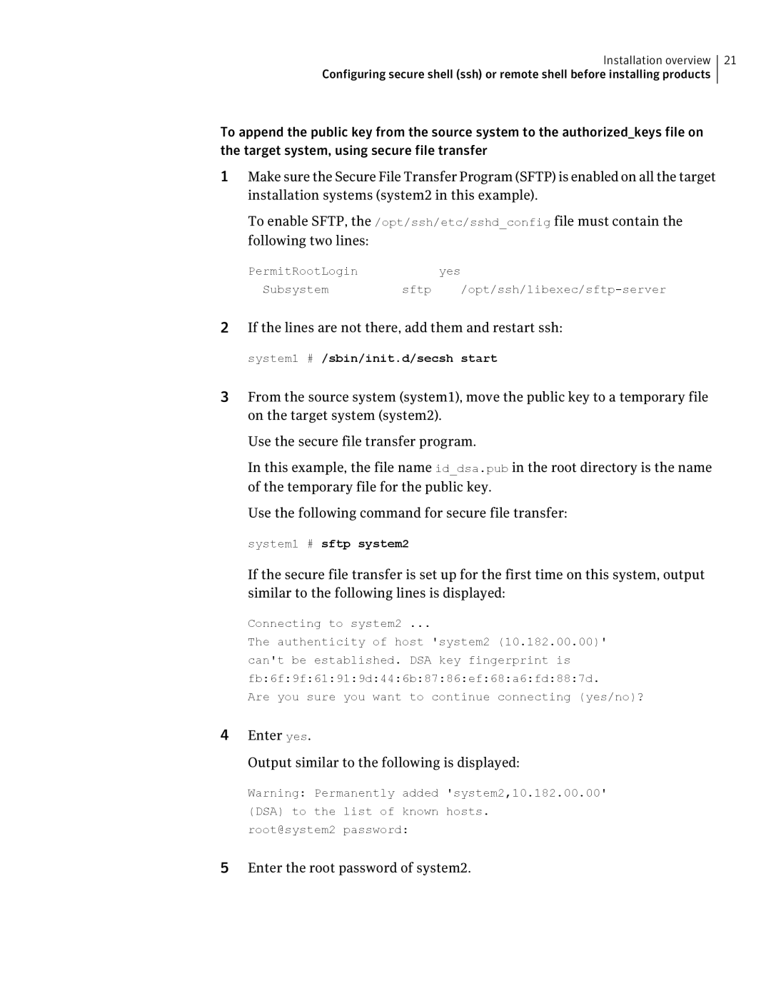 HP UX Operating Systems manual If the lines are not there, add them and restart ssh, Connecting to system2 