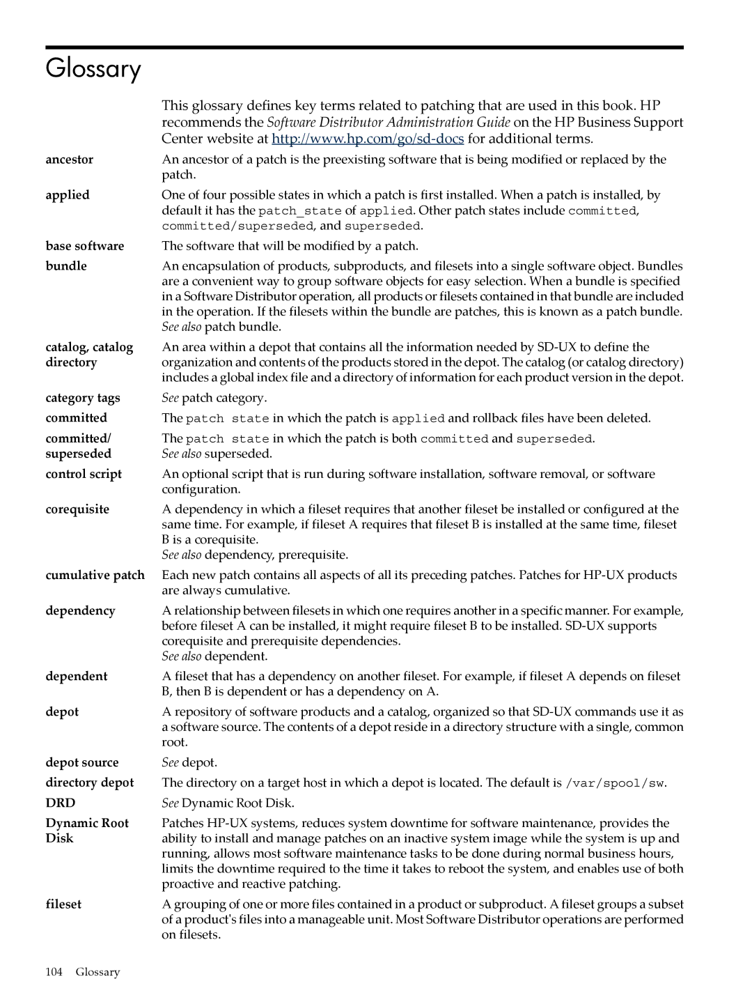 HP UX Patch Management manual Glossary, Ancestor 