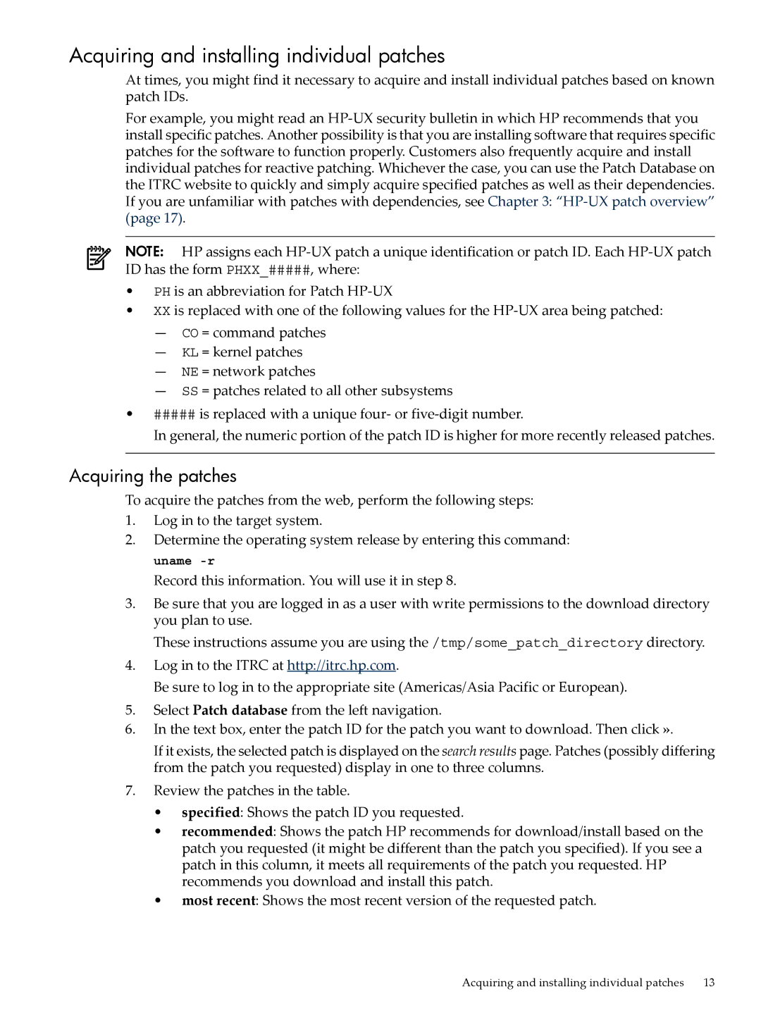 HP UX Patch Management manual Acquiring and installing individual patches, Acquiring the patches 