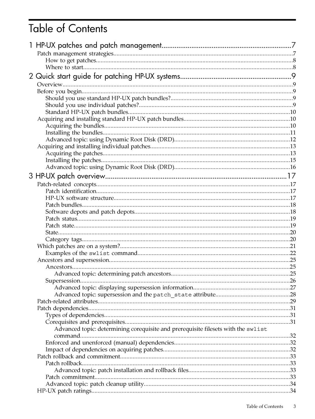 HP UX Patch Management manual Table of Contents 