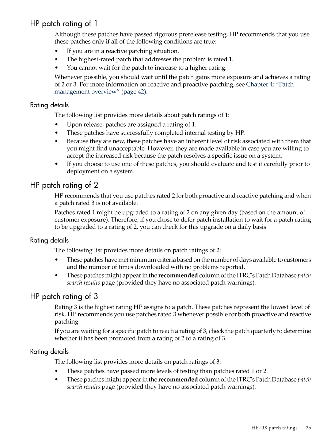 HP UX Patch Management manual HP patch rating, Rating details 