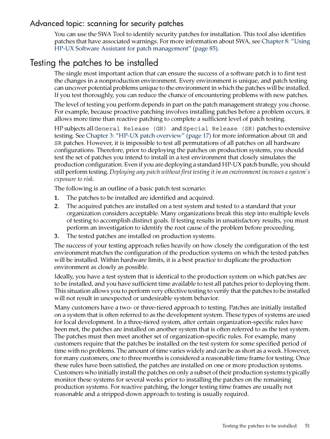 HP UX Patch Management manual Testing the patches to be installed, Advanced topic scanning for security patches 