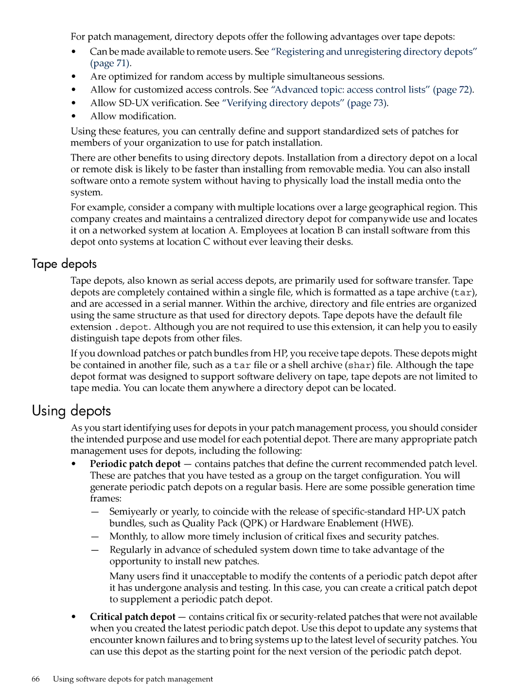 HP UX Patch Management manual Using depots, Tape depots 