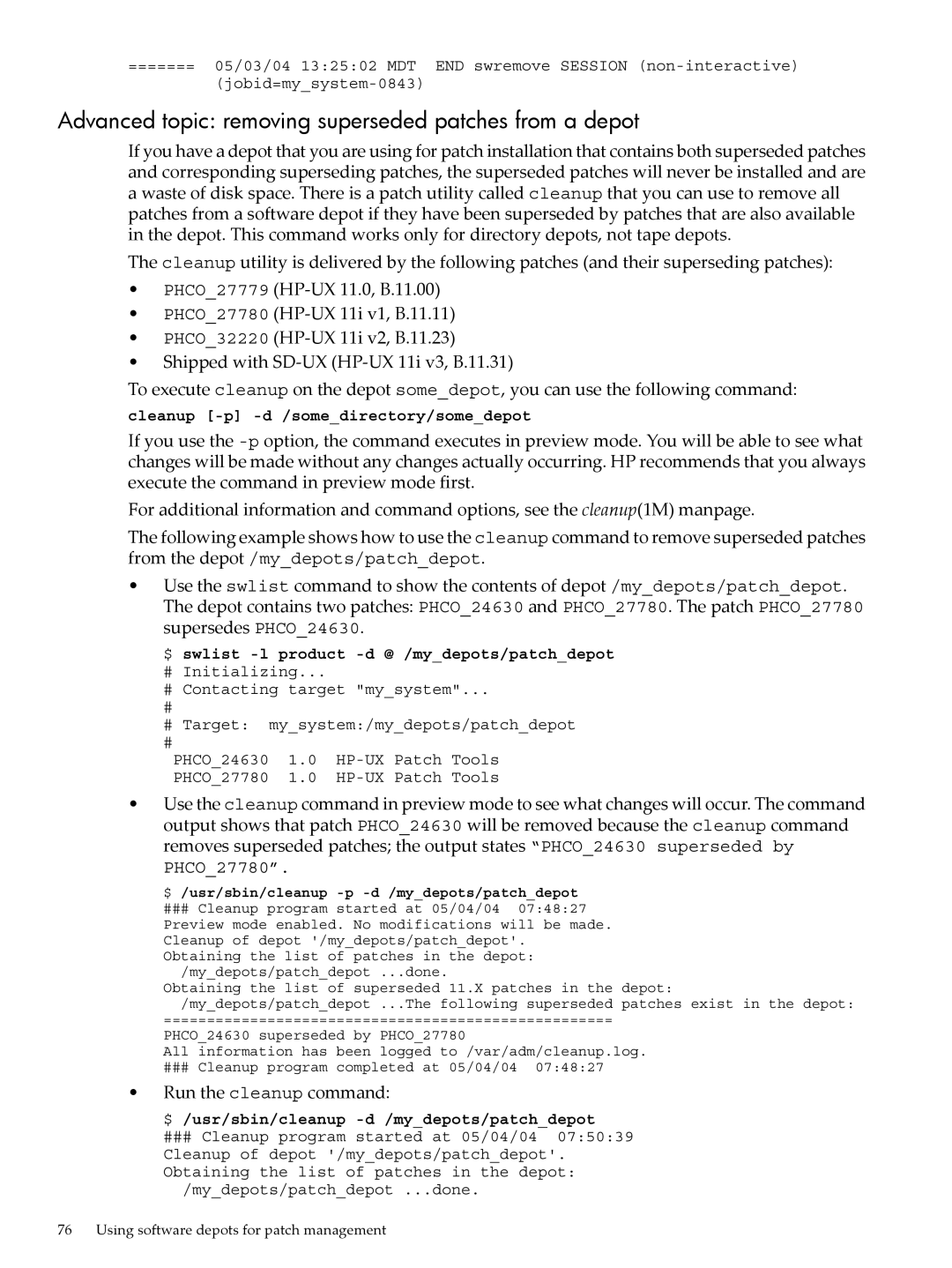 HP UX Patch Management manual Advanced topic removing superseded patches from a depot 