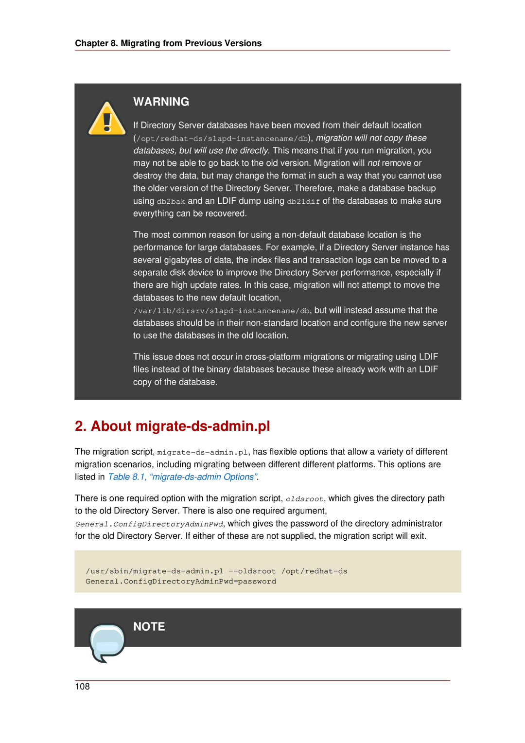 HP UX Red Hat Direry Server Software manual About migrate-ds-admin.pl, Migrating from Previous Versions 