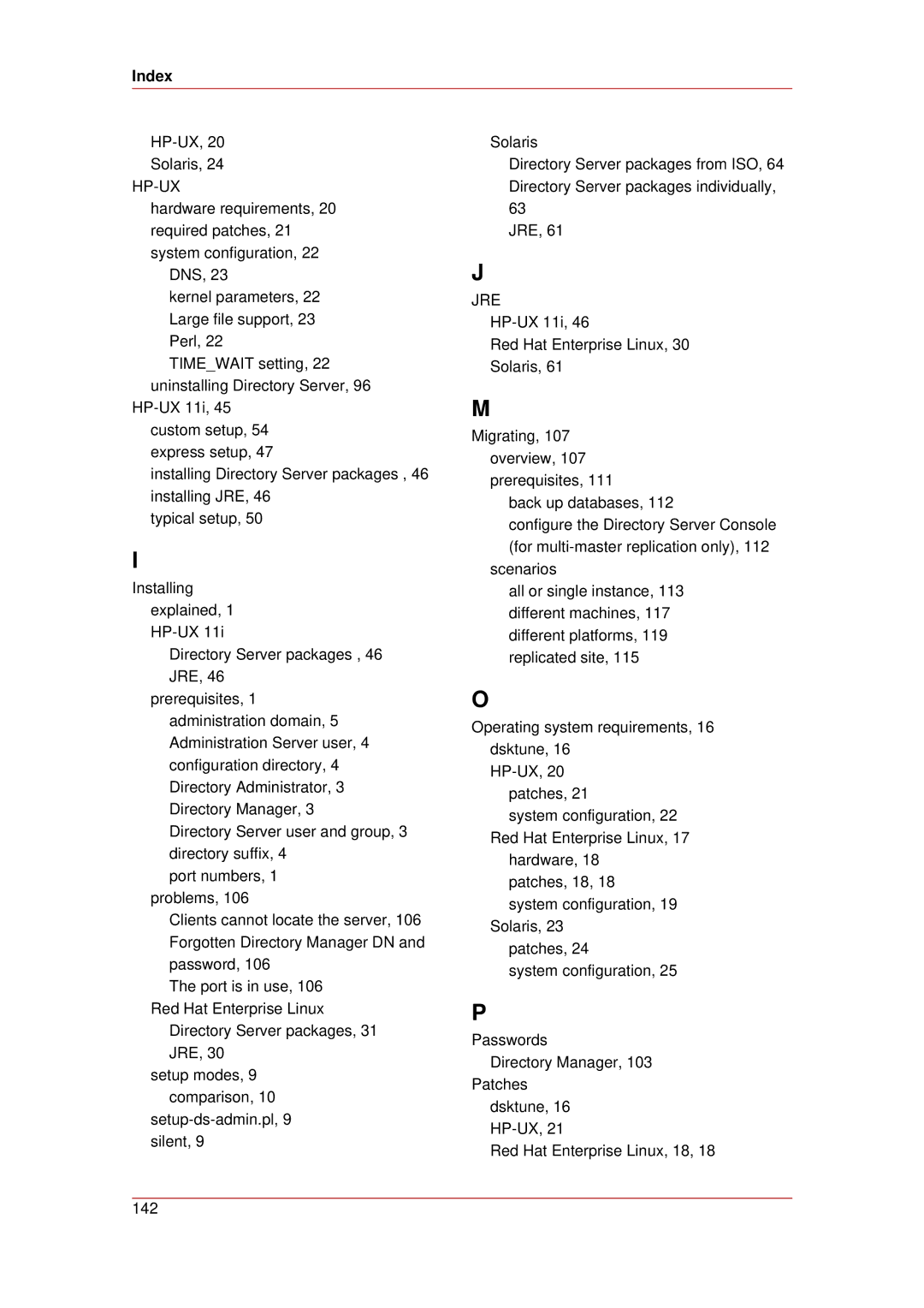 HP UX Red Hat Direry Server Software manual Index, Jre 