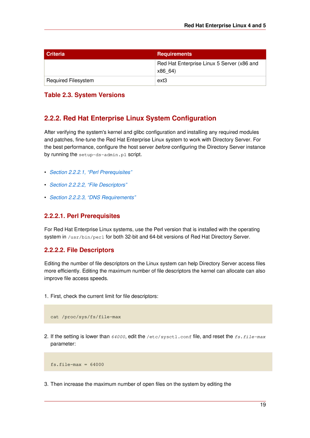 HP UX Red Hat Direry Server Software Red Hat Enterprise Linux System Configuration, System Versions, Perl Prerequisites 