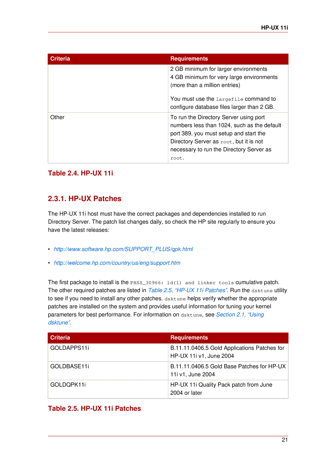 HP UX Red Hat Direry Server Software manual HP-UX Patches, Hp-Ux, HP-UX 11i Patches 