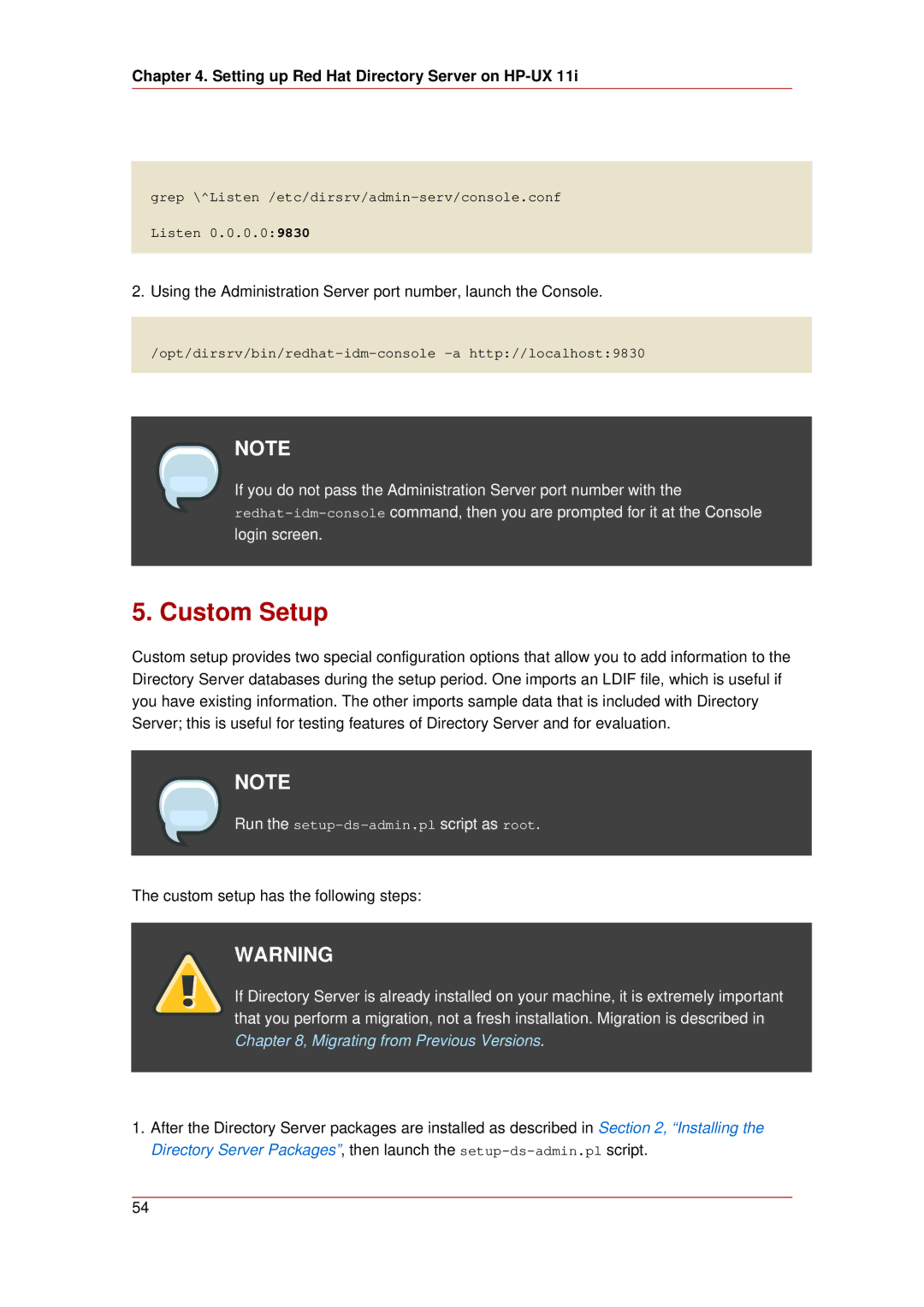 HP UX Red Hat Direry Server Software manual Custom Setup 