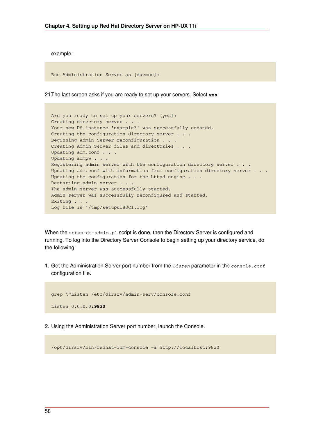 HP UX Red Hat Direry Server Software manual Example 