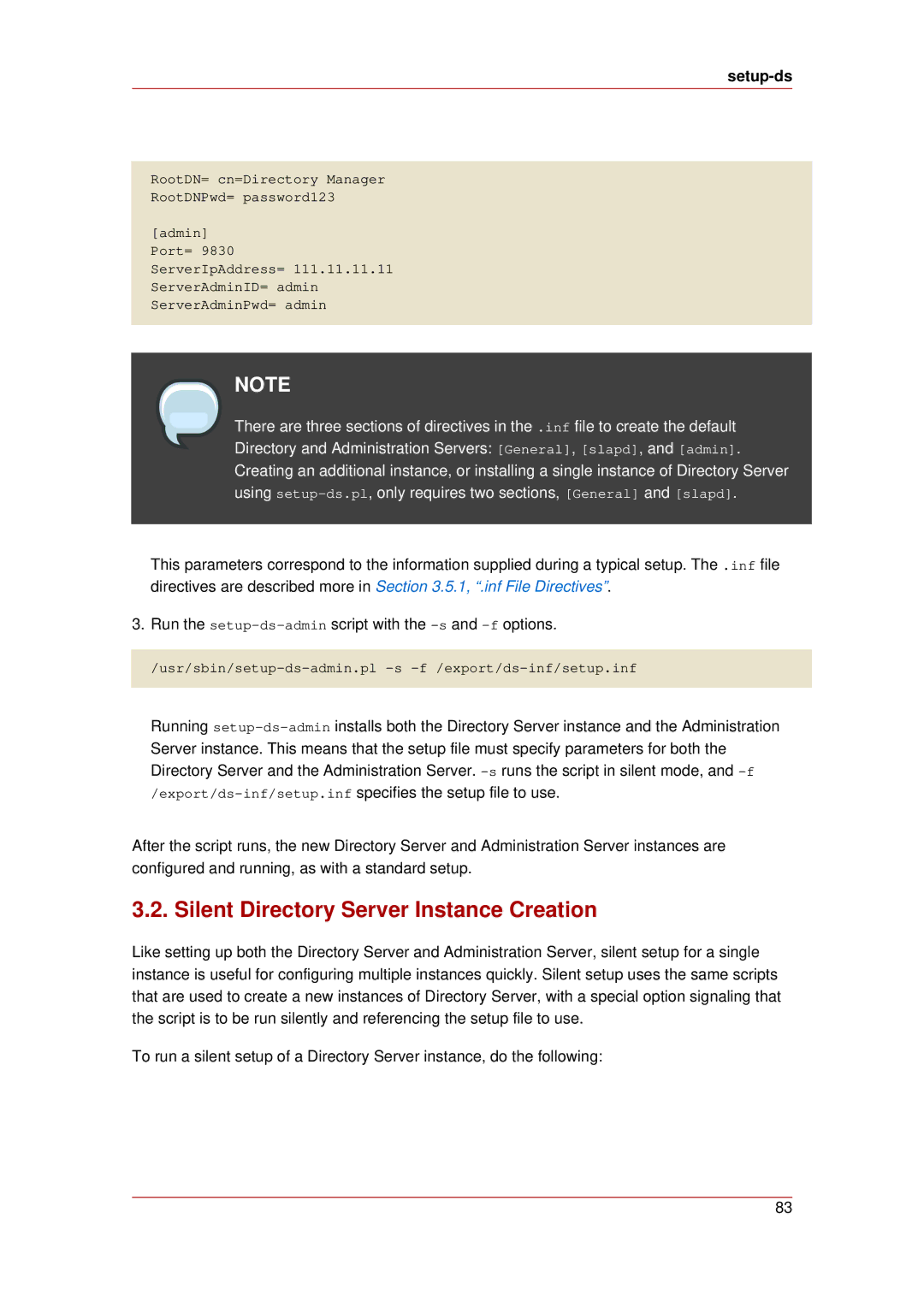 HP UX Red Hat Direry Server Software manual Silent Directory Server Instance Creation, Setup-ds 