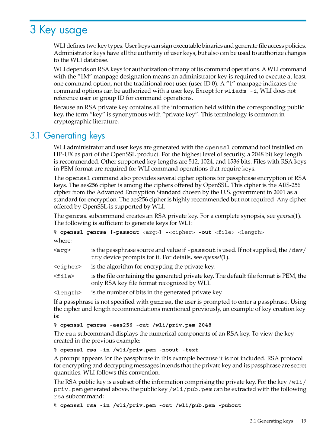 HP UX Security Products and Features Software manual Key usage, Generating keys 