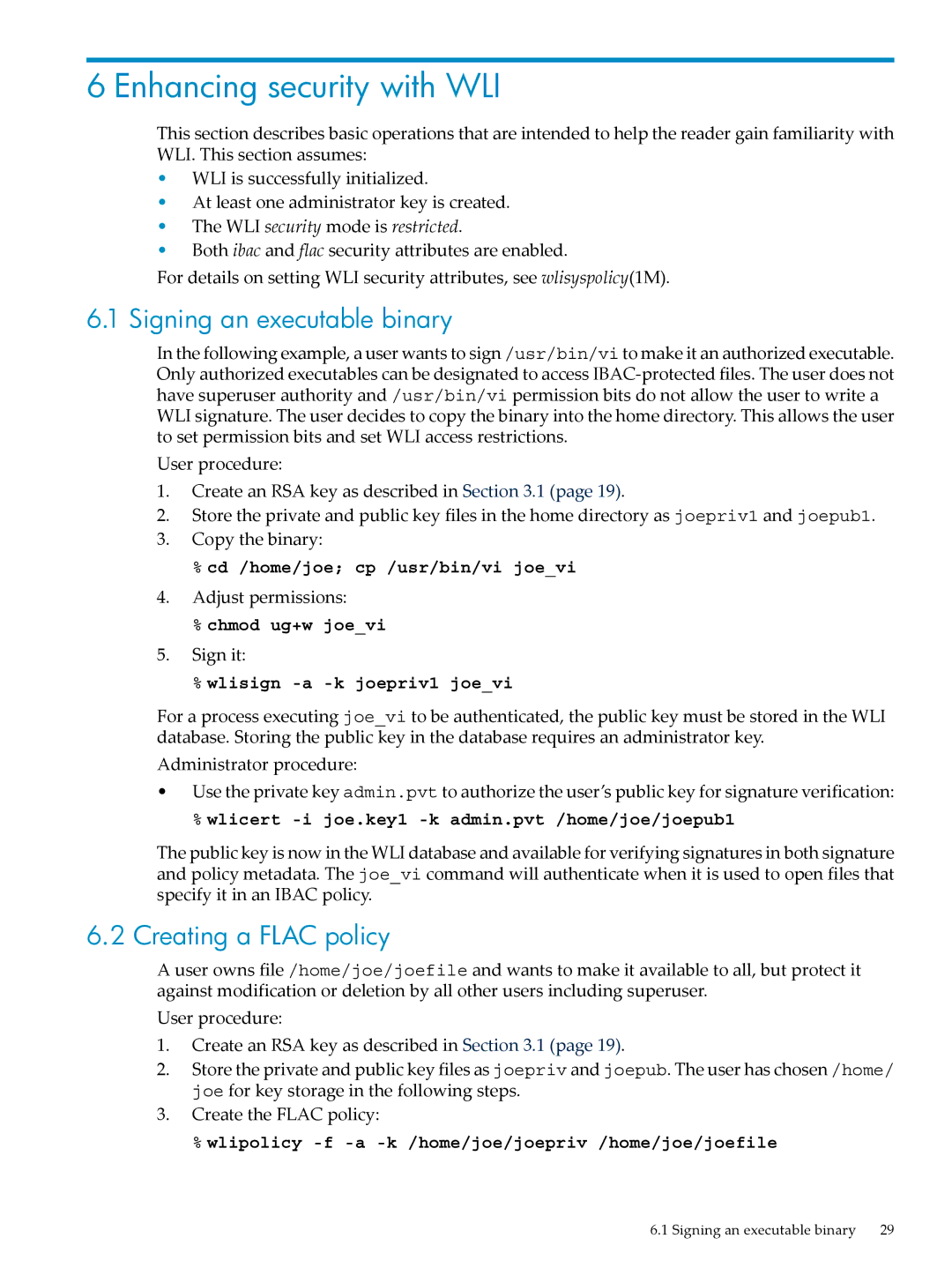 HP UX Security Products and Features Software manual Enhancing security with WLI, Signing an executable binary 