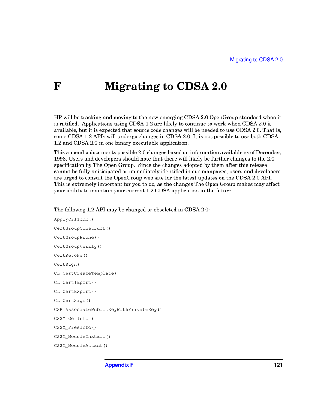 HP UX Security Products and Features Software manual Migrating to Cdsa, Appendix F 121 