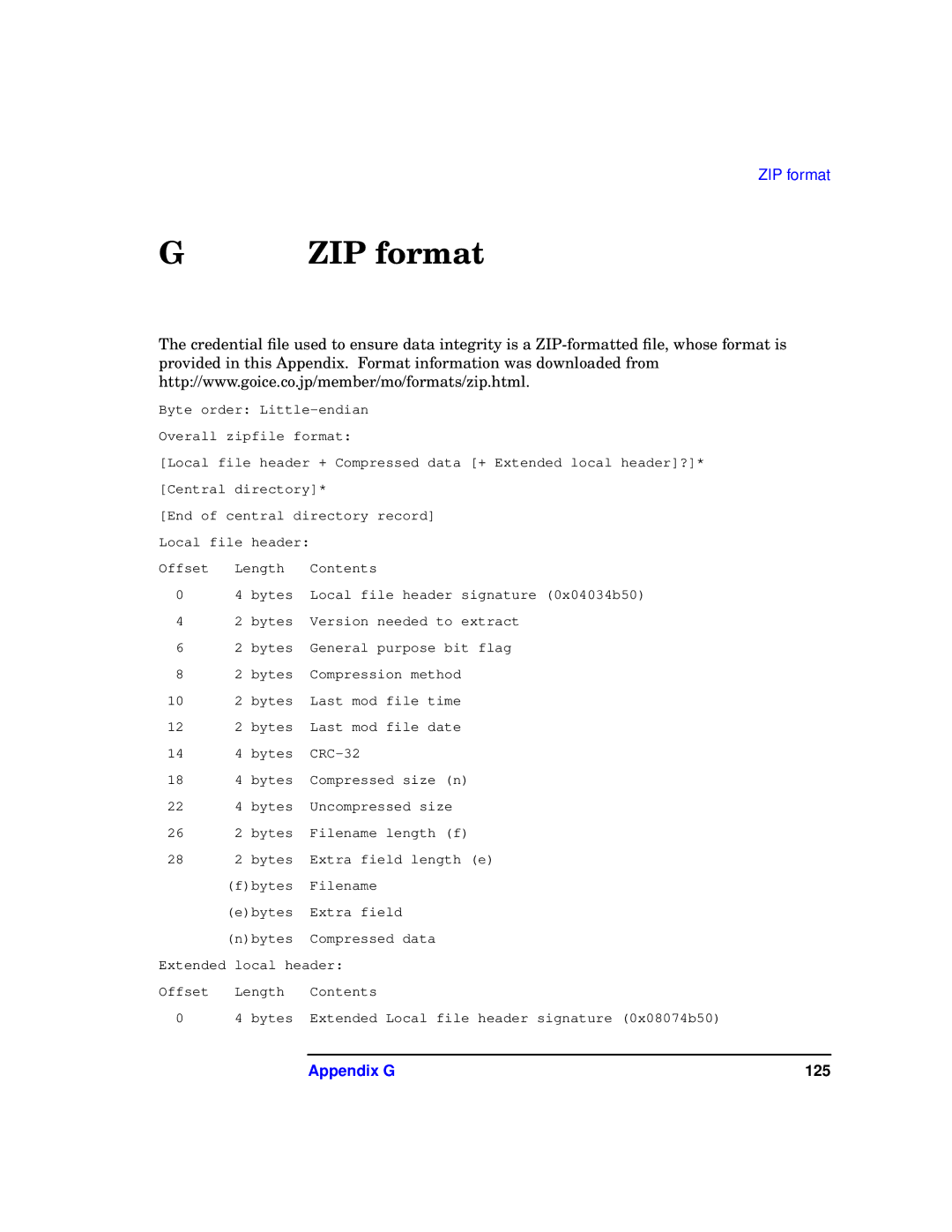 HP UX Security Products and Features Software manual ZIP format, Appendix G 125 