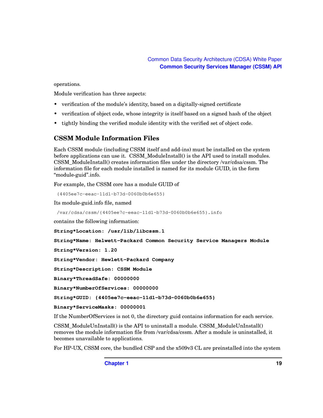 HP UX Security Products and Features Software manual Cssm Module Information Files 