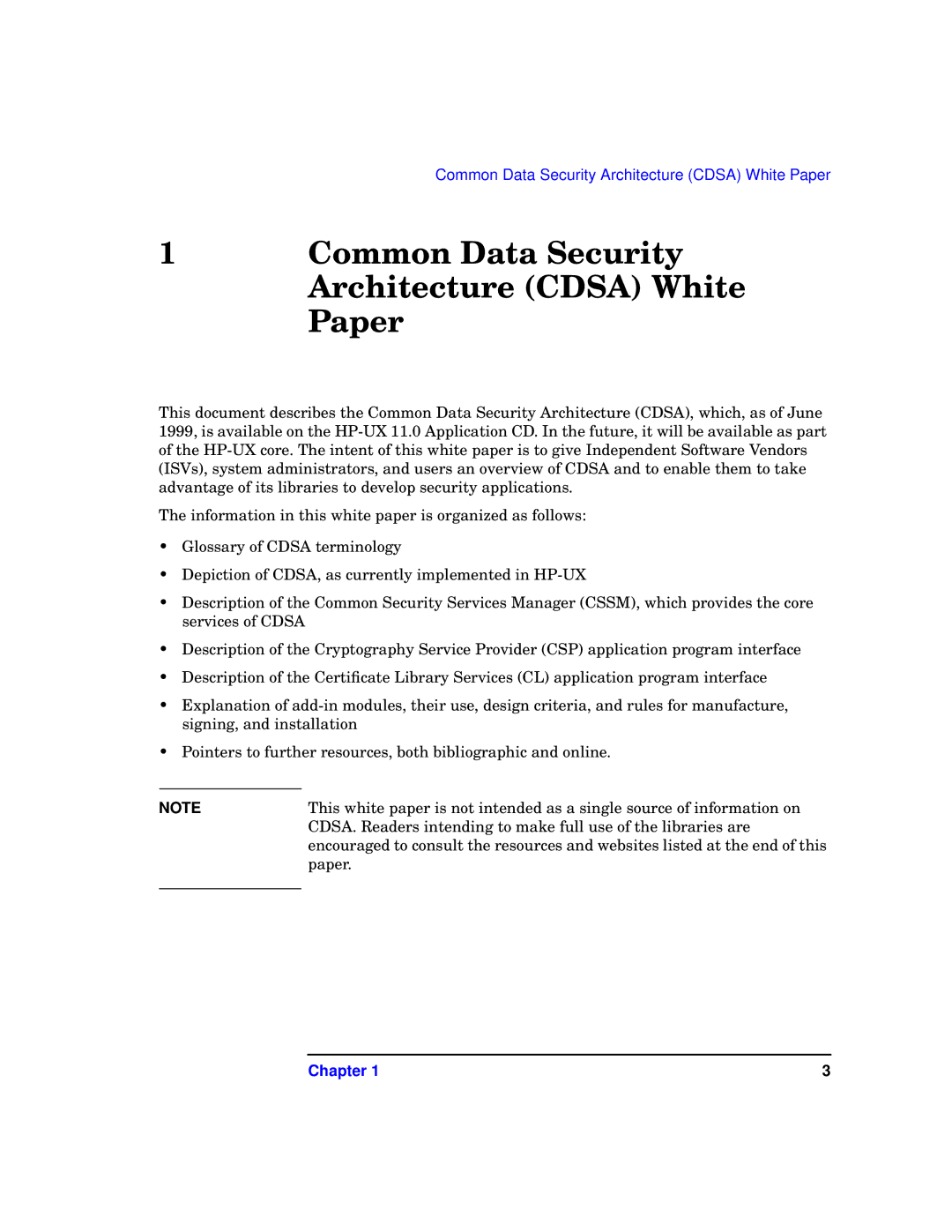 HP UX Security Products and Features Software manual Common Data Security Architecture Cdsa White Paper, Chapter 