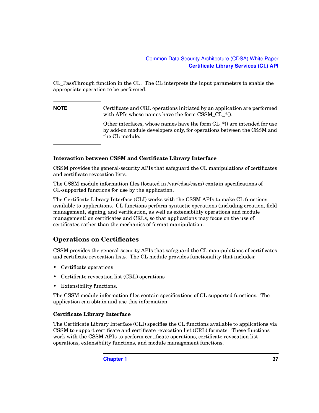 HP UX Security Products and Features Software manual Operations on Certiﬁcates, Certiﬁcate Library Interface 