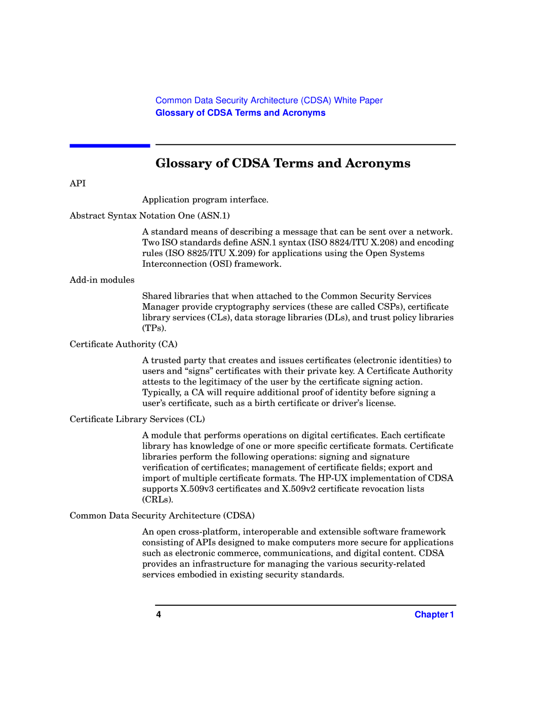 HP UX Security Products and Features Software manual Glossary of Cdsa Terms and Acronyms 