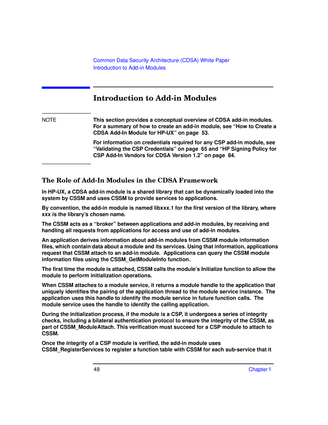 HP UX Security Products and Features Software Introduction to Add-in Modules, Role of Add-In Modules in the Cdsa Framework 