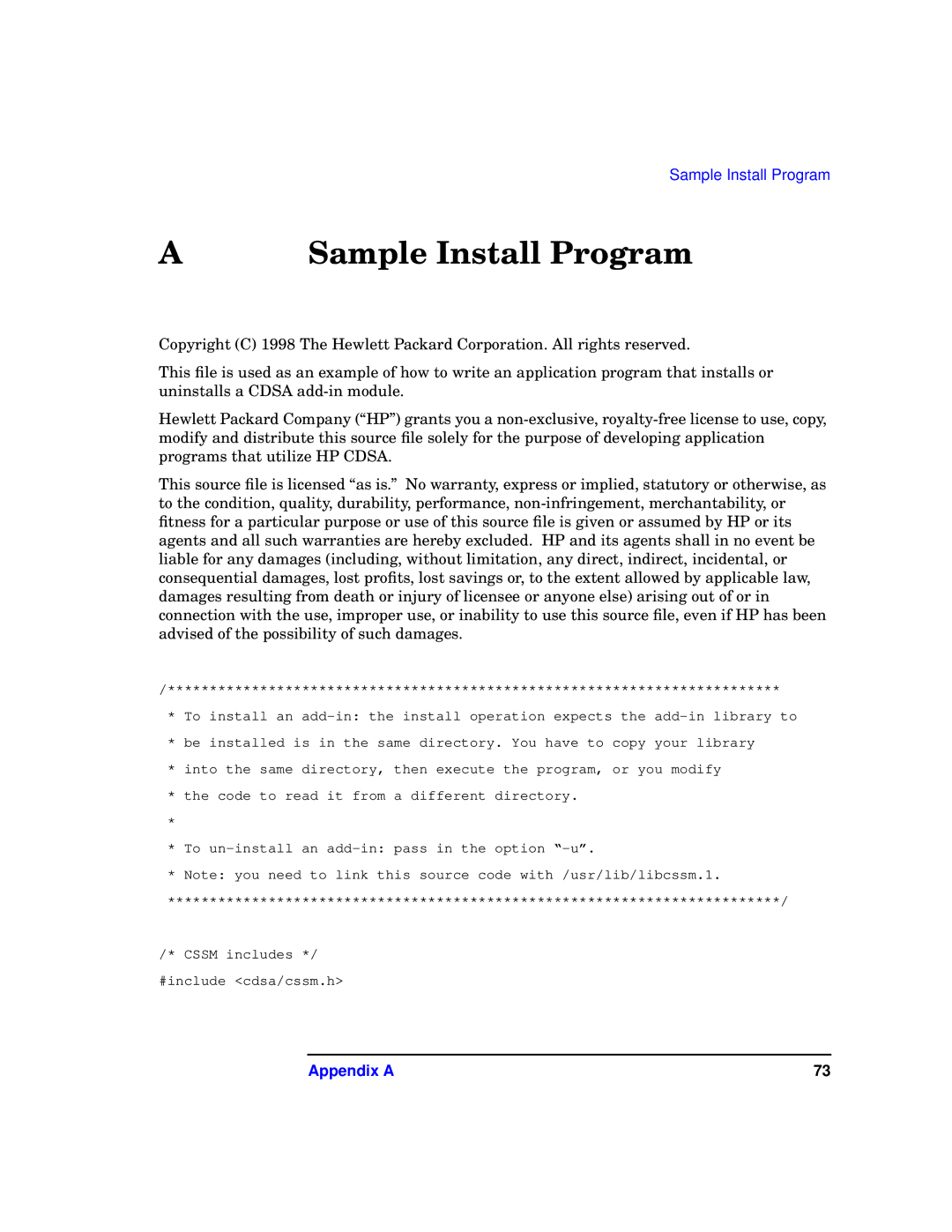 HP UX Security Products and Features Software manual Sample Install Program, Appendix a 