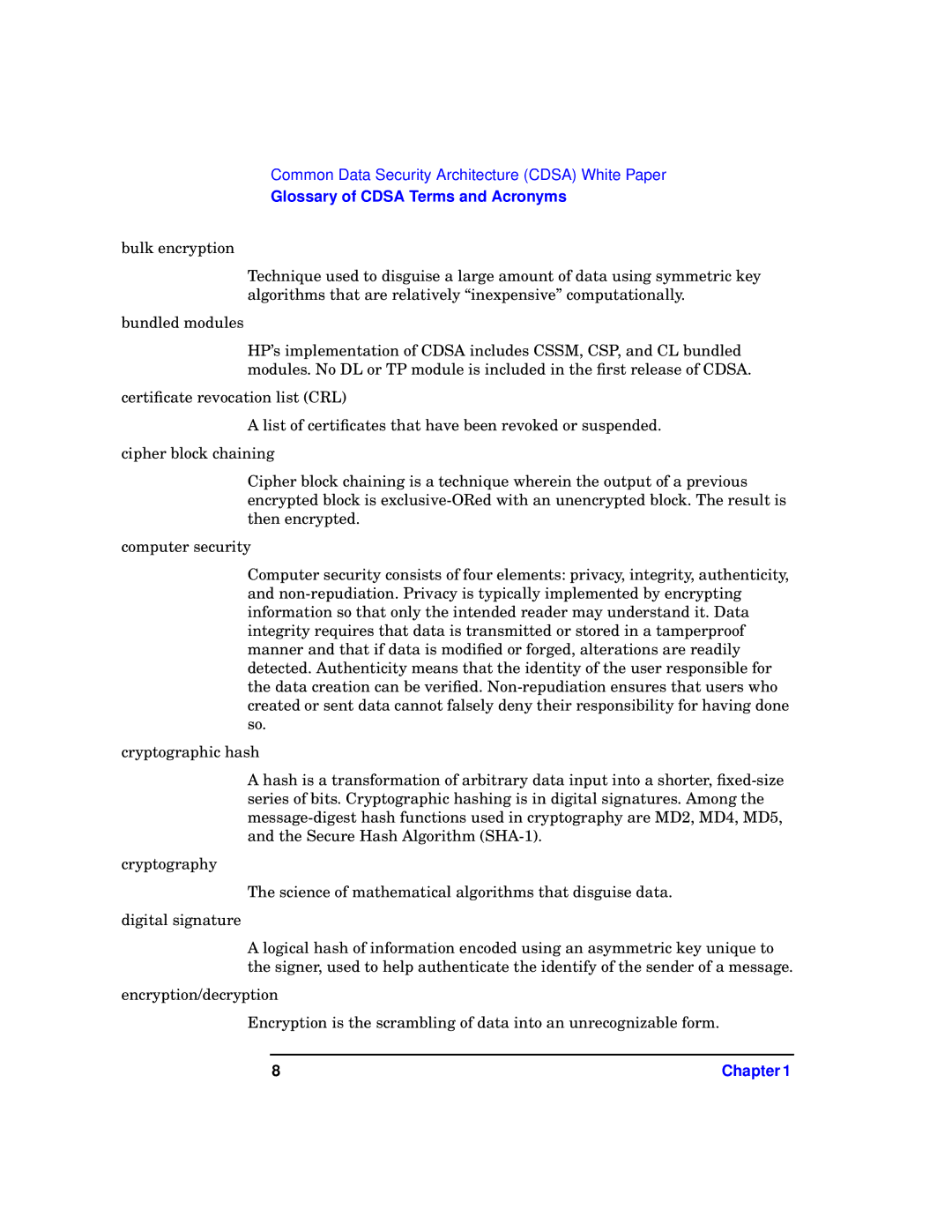 HP UX Security Products and Features Software manual Glossary of Cdsa Terms and Acronyms 