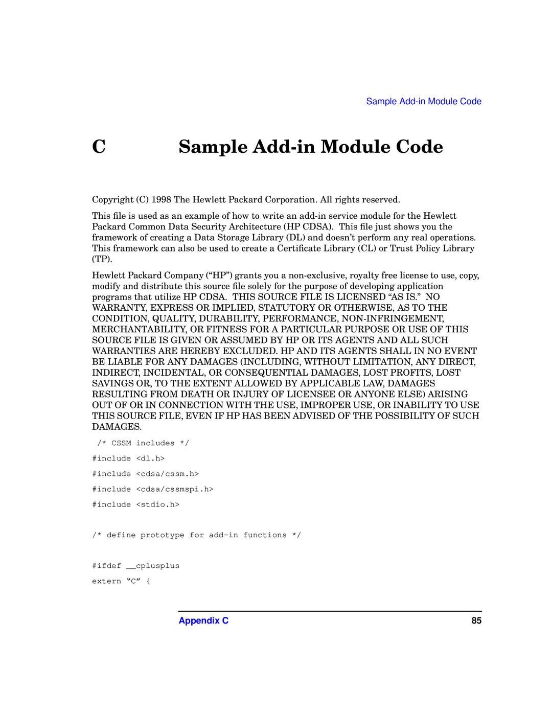 HP UX Security Products and Features Software manual Sample Add-in Module Code, Appendix C 