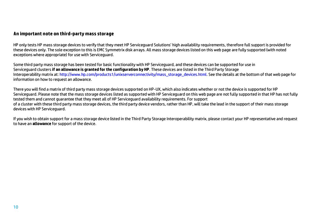 HP UX Serviceguard High Availability Software manual An important note on third-party mass storage 
