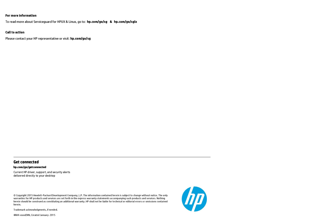 HP UX Serviceguard High Availability Software manual Get connected, For more information Call to action 