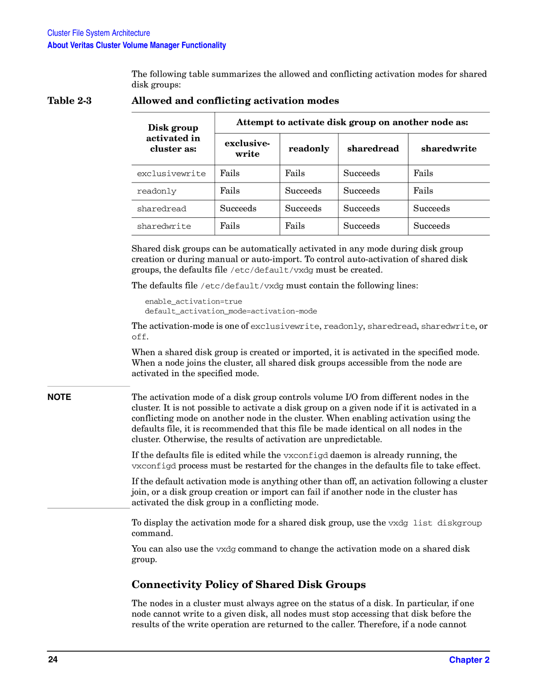 HP UX Serviceguard Storage Management Software manual Connectivity Policy of Shared Disk Groups 