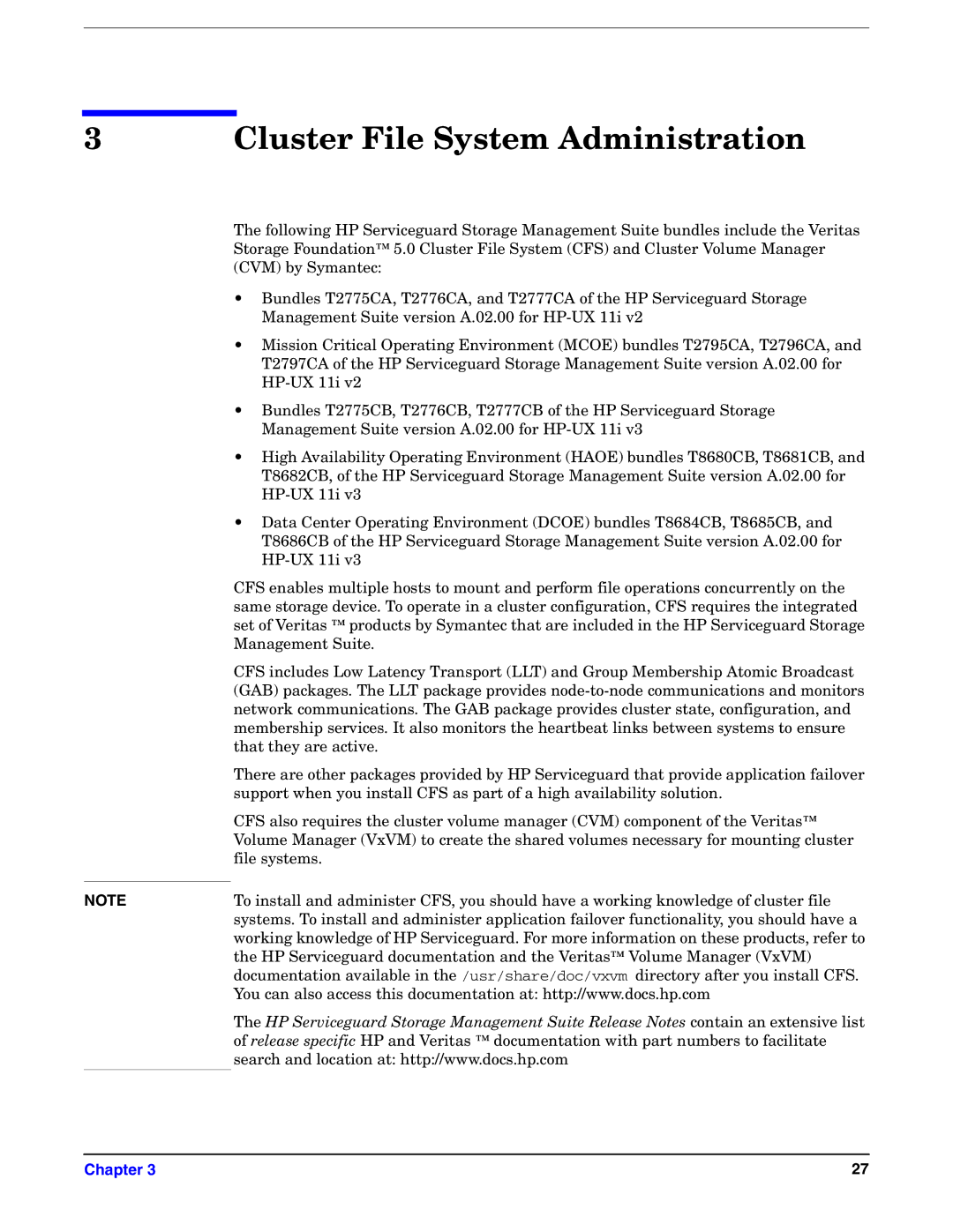 HP UX Serviceguard Storage Management Software manual Cluster File System Administration 