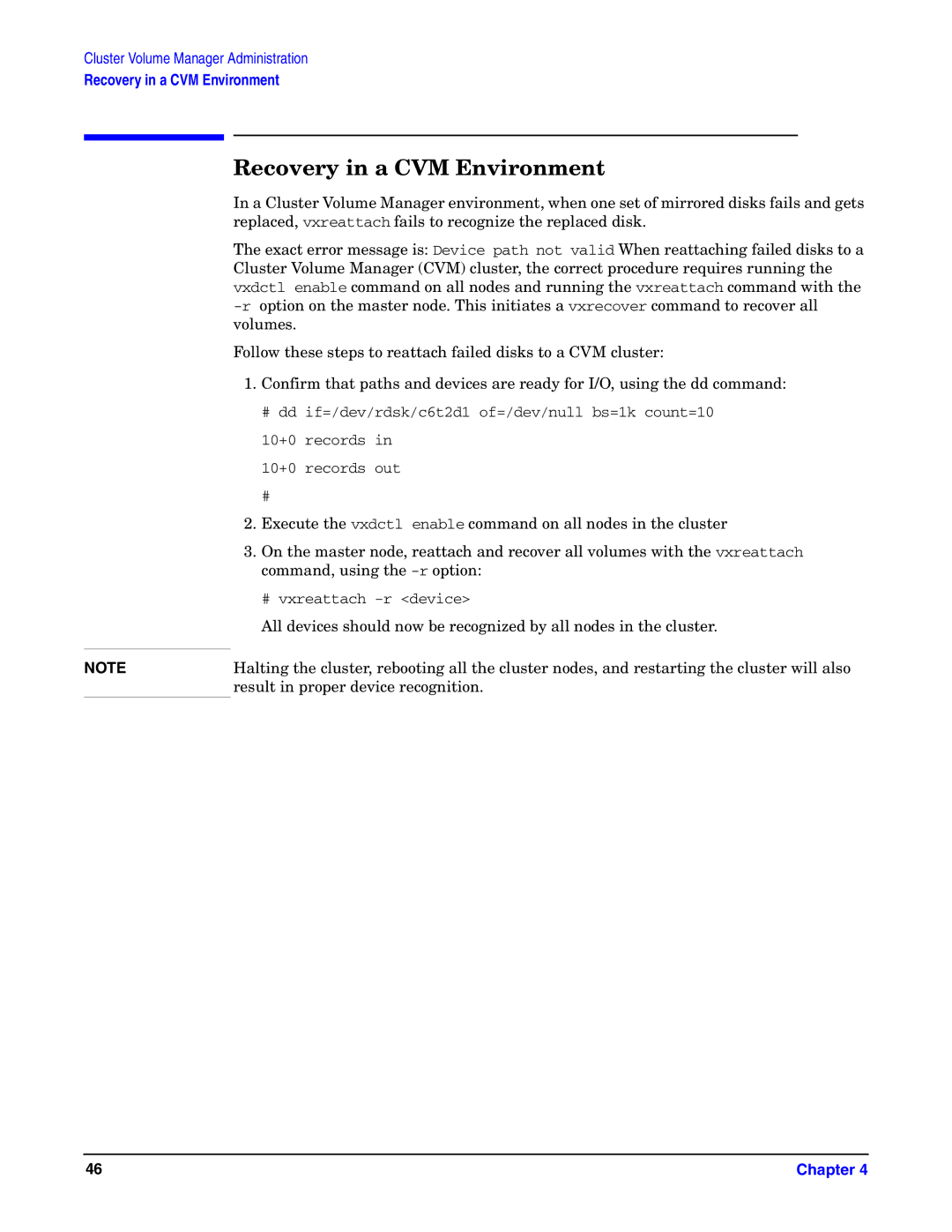 HP UX Serviceguard Storage Management Software manual Recovery in a CVM Environment 