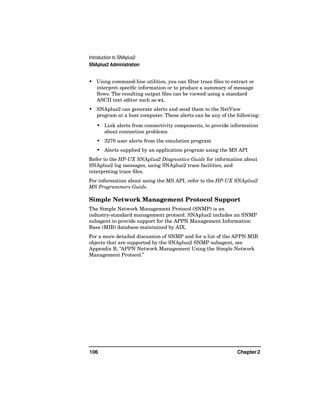 HP UX SNAplus2 manual Simple Network Management Protocol Support 