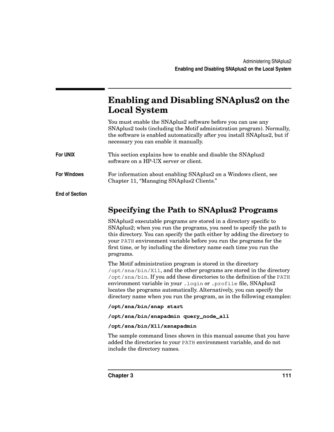 HP UX SNAplus2 manual Enabling and Disabling SNAplus2 on, Local System, Specifying the Path to SNAplus2 Programs 