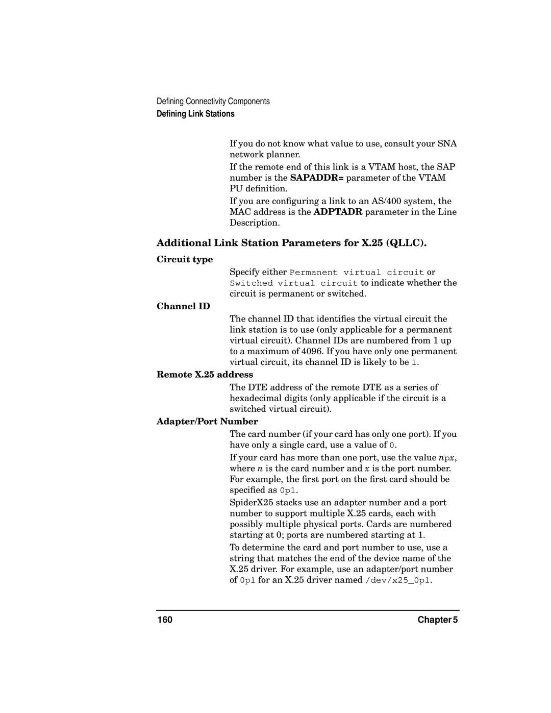 HP UX SNAplus2 manual Circuit type, Channel ID, Remote X.25 address, Adapter/Port Number 