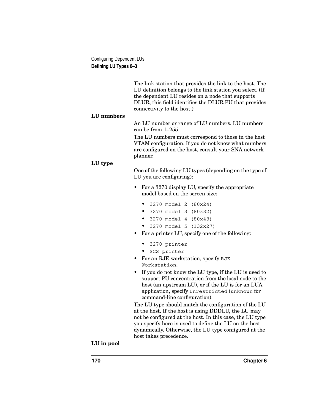 HP UX SNAplus2 manual LU numbers, LU type, LU in pool 