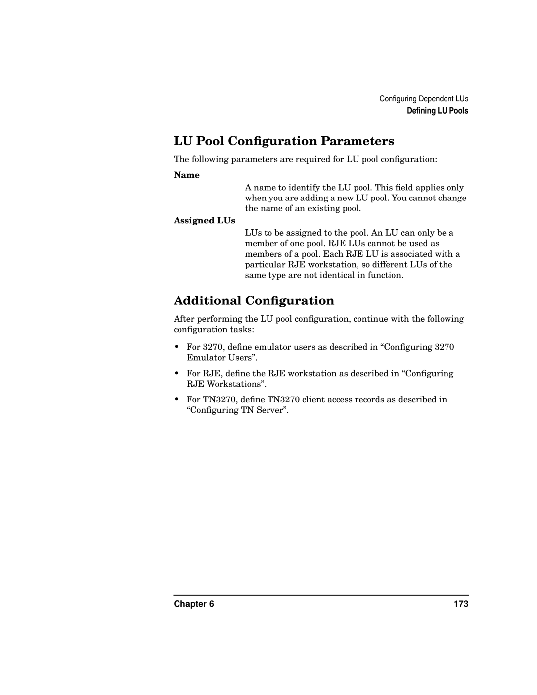 HP UX SNAplus2 manual LU Pool Conﬁguration Parameters, Assigned LUs 