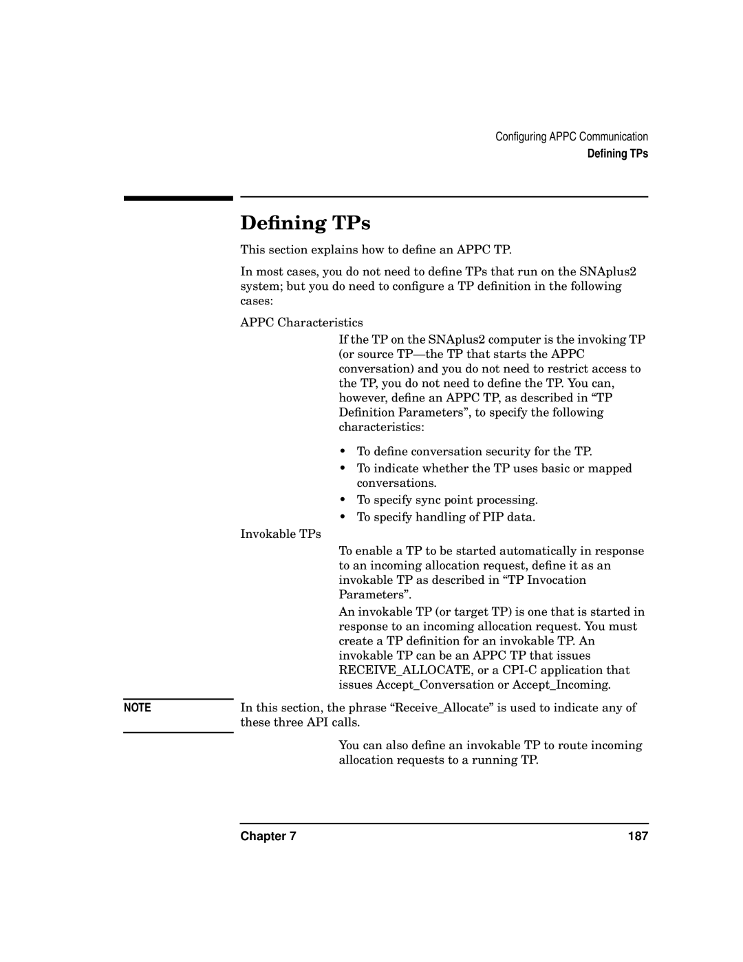 HP UX SNAplus2 manual Deﬁning TPs 