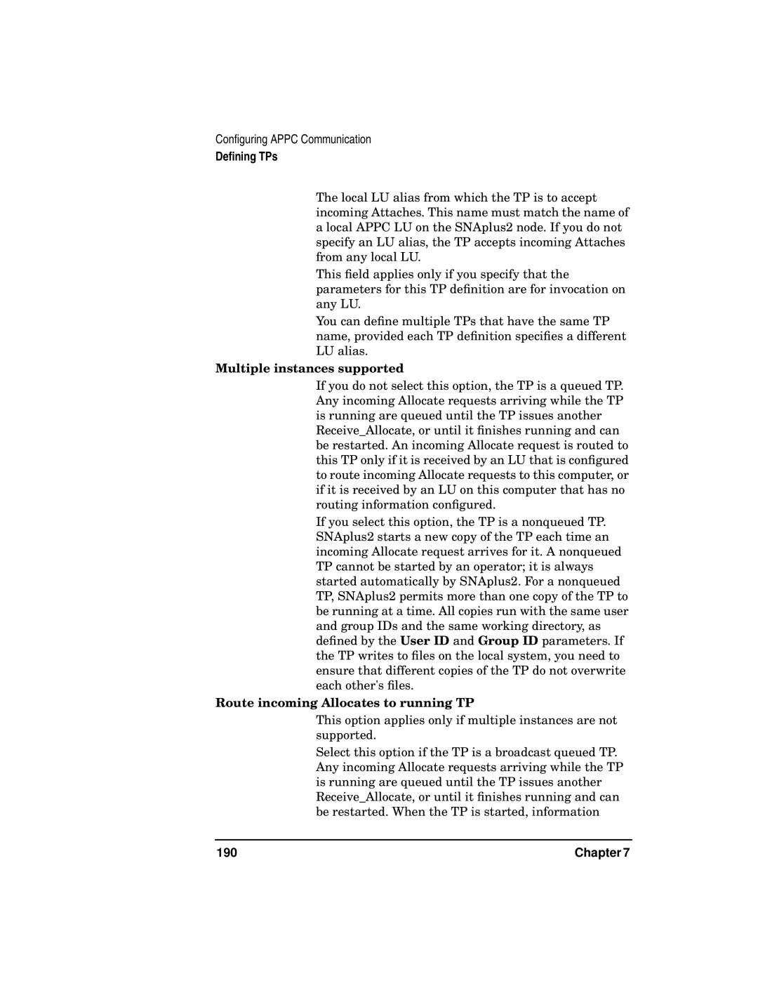 HP UX SNAplus2 manual Multiple instances supported, Route incoming Allocates to running TP 