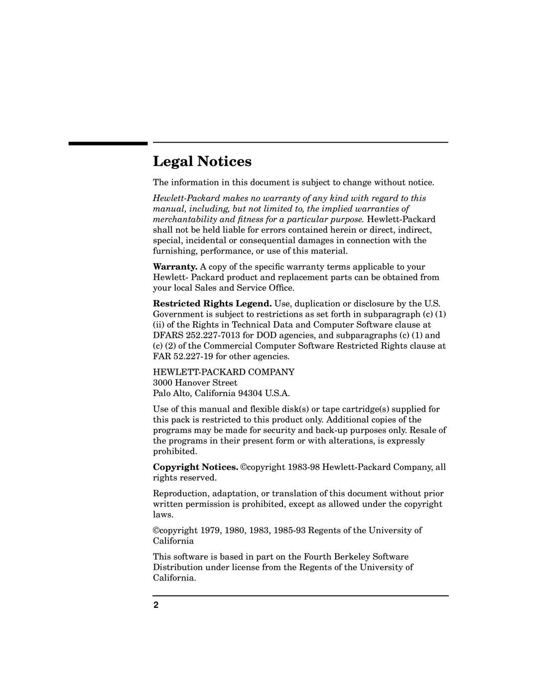 HP UX SNAplus2 manual Legal Notices, HEWLETT-PACKARD Company 