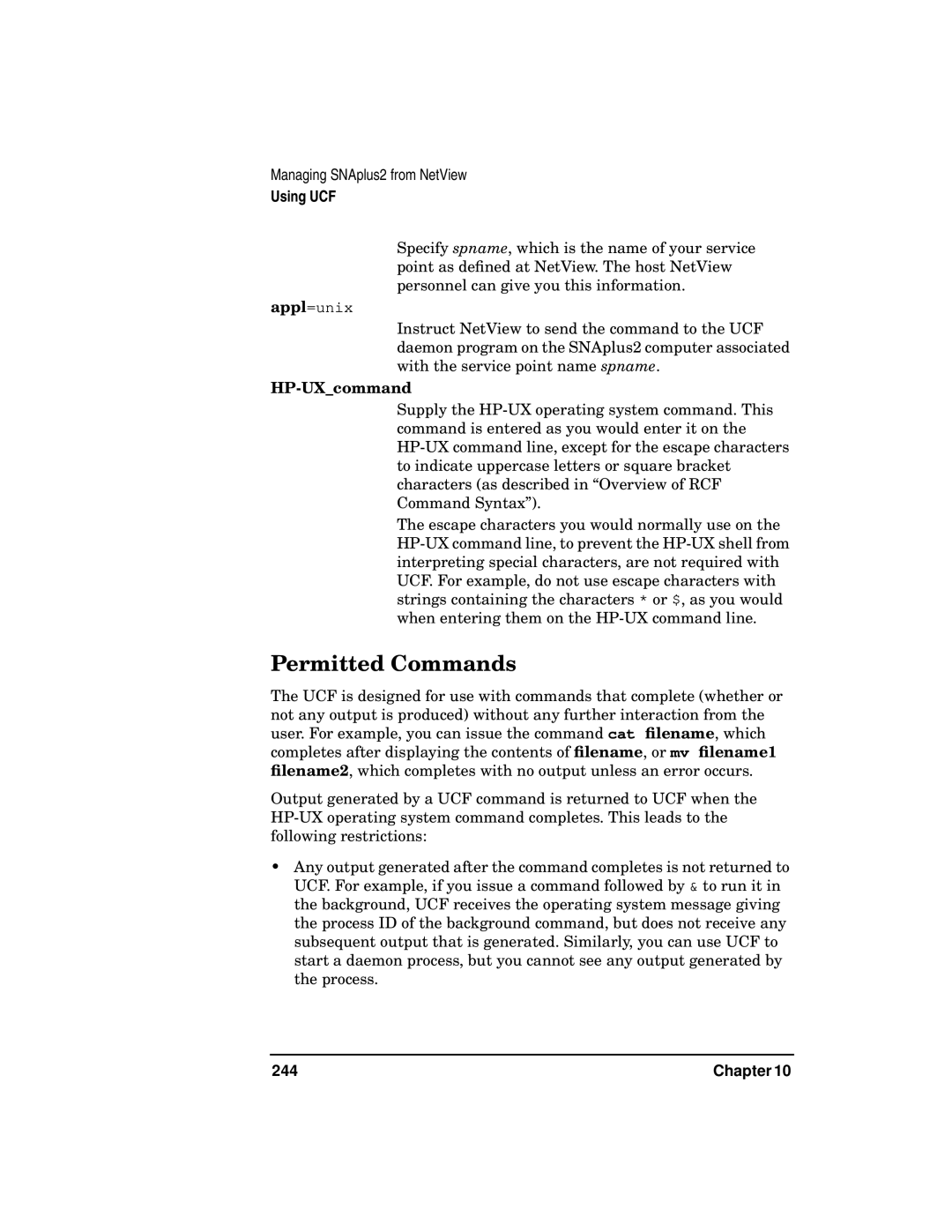 HP UX SNAplus2 manual Permitted Commands, HP-UXcommand 