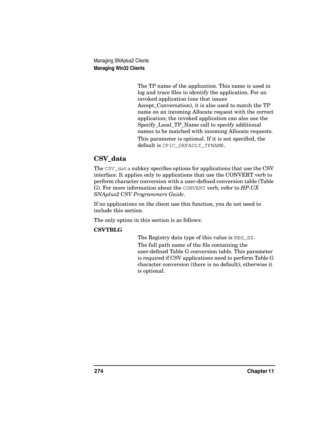 HP UX SNAplus2 manual CSVdata, Csvtblg 