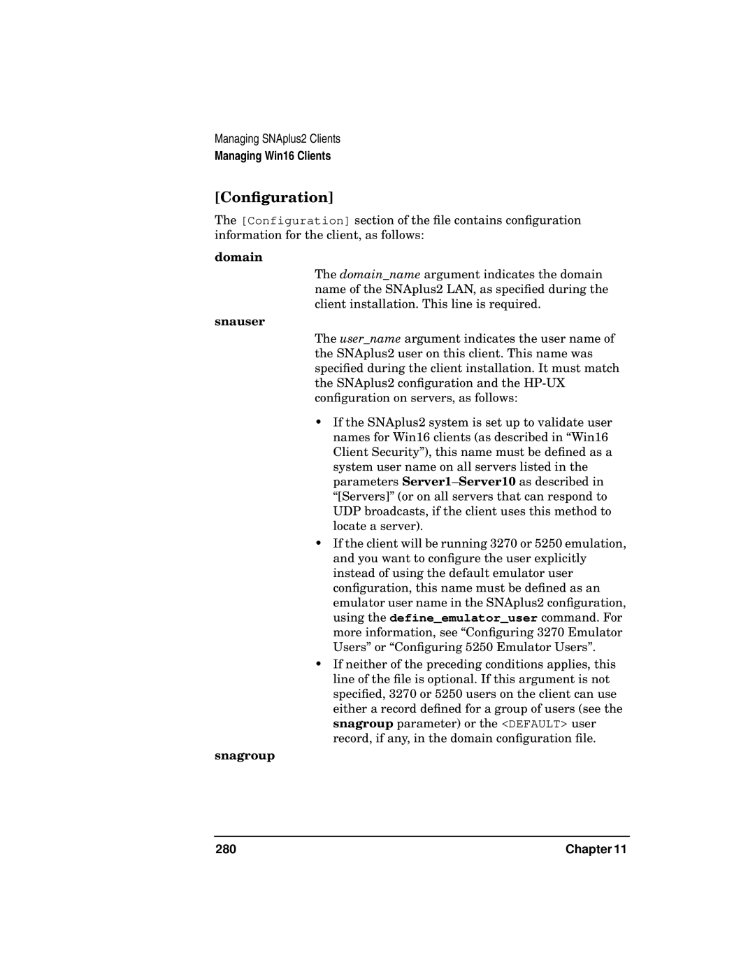 HP UX SNAplus2 manual Conﬁguration, Snauser 