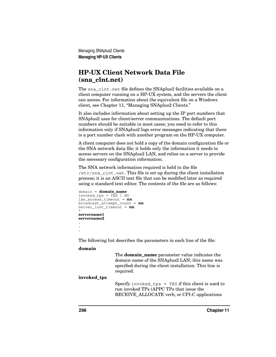 HP UX SNAplus2 manual HP-UX Client Network Data File snaclnt.net, Domain 