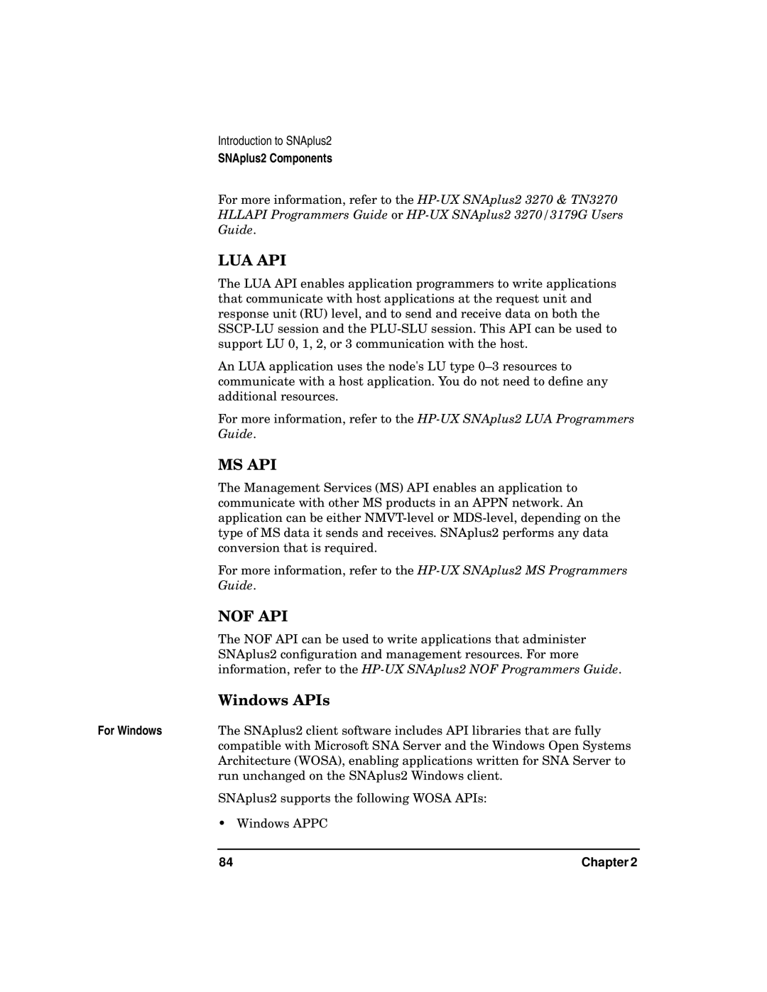 HP UX SNAplus2 manual Lua Api, Windows APIs 